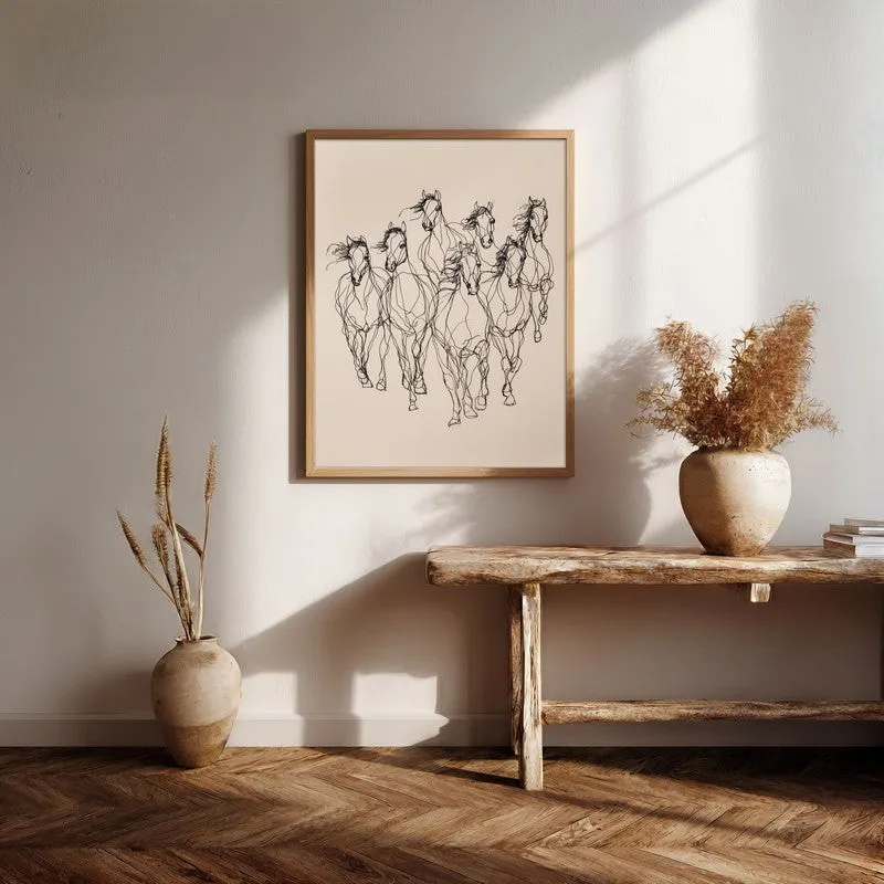 Graceful Horse Lines Wall Painting With Brown Frame media 7