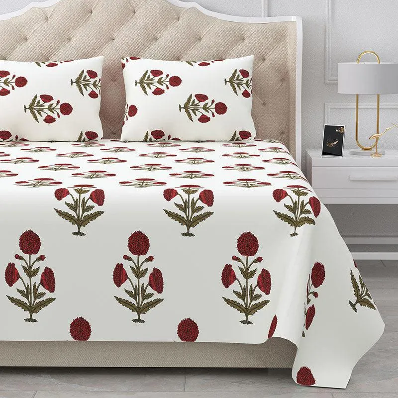 Marrakech Marigold Ethnic Cotton Bedsheet (Maroon & White) - 180 TC media 3