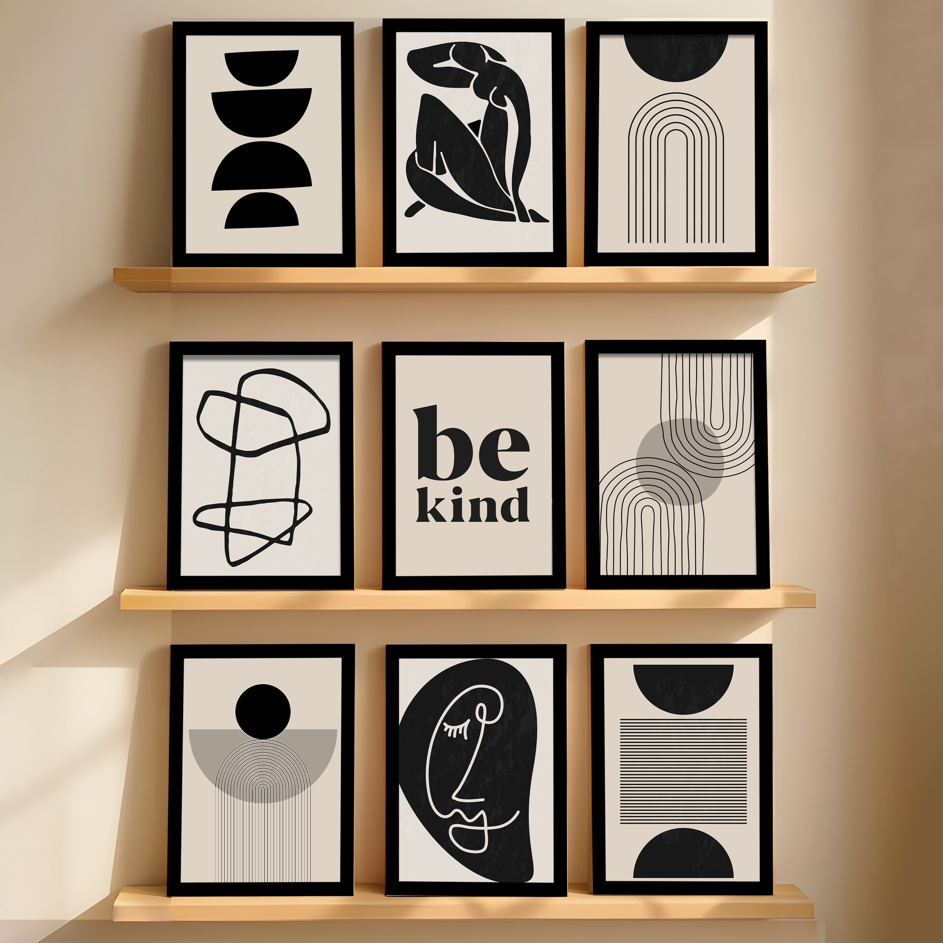 Graphia Line Art Paper Wall Painting - Set Of Nine