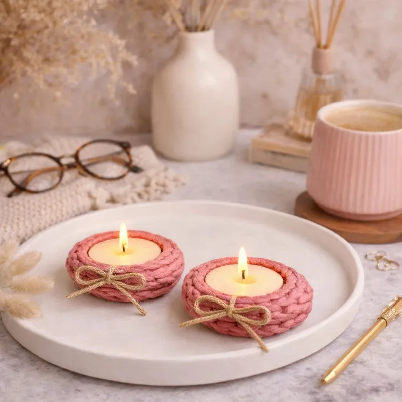 Cozy Knot Tealight Candle Holder (Pink) - Set of Two media 1