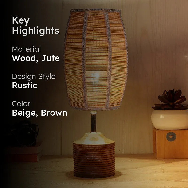 Vida Wooden Table Lamp With Bamboo Shade - Beige,Brown media 2