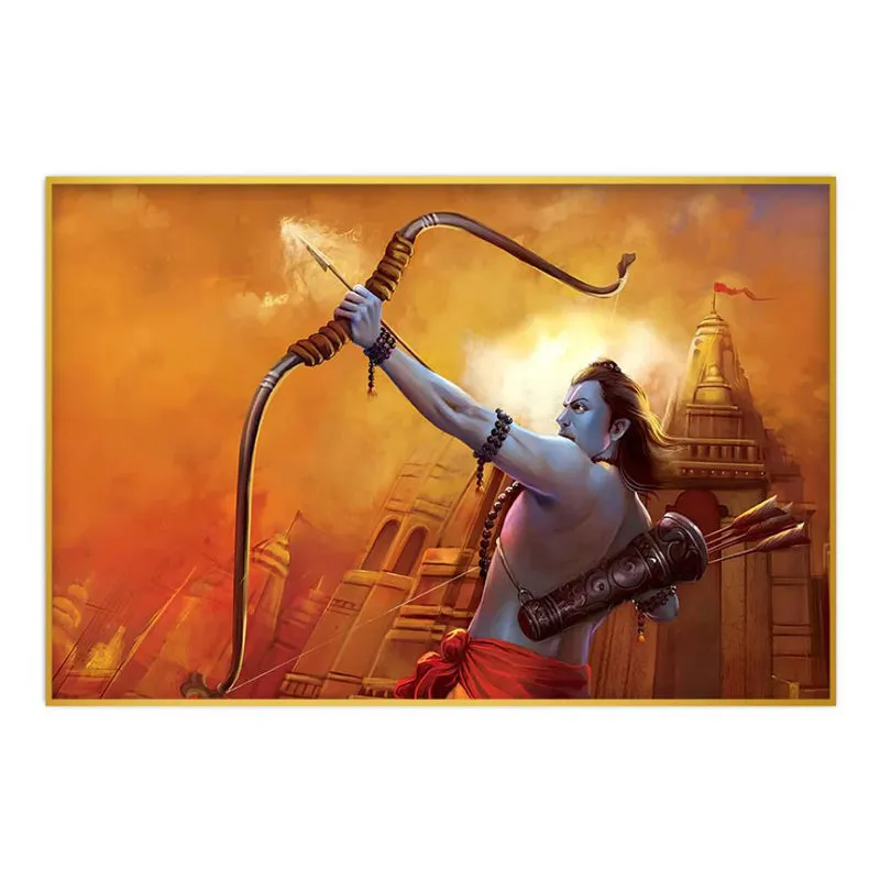 Sri Rama Canvas Wall Painting With Frame - Gold media 3
