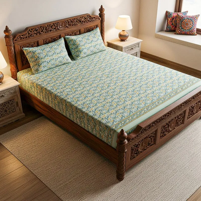 Madhur Cotton Bedsheet (Grey, Yellow) - 180 TC media 1