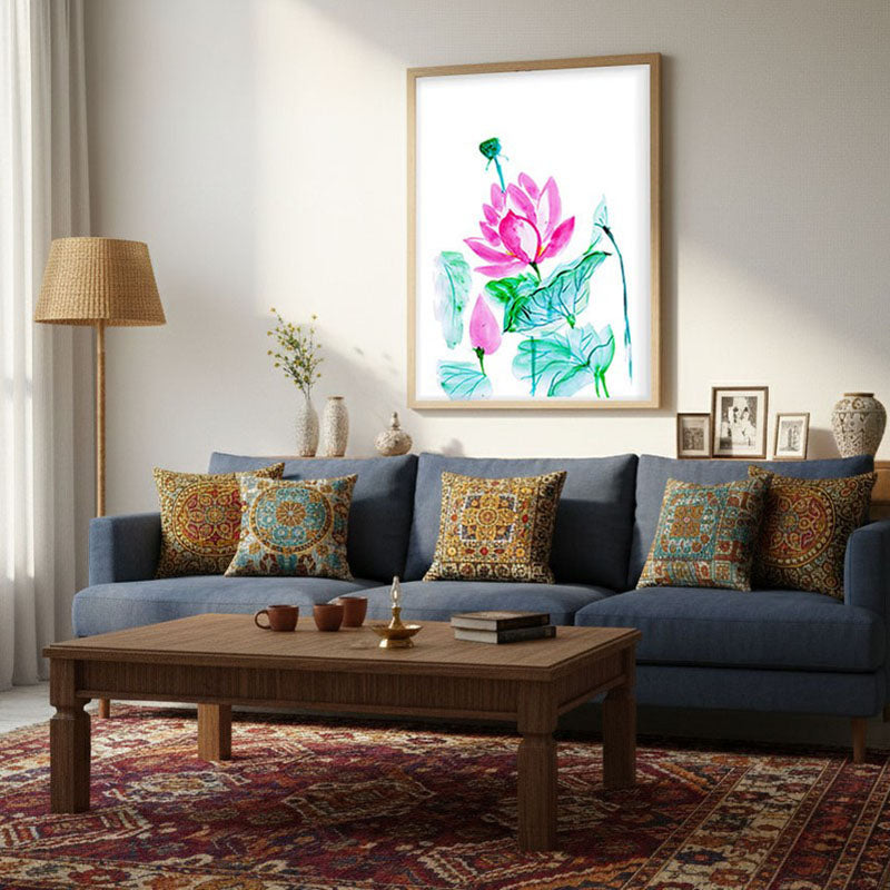Lotus Brushstrokes Archival Paper Wall Art  - Natural Brown Frame media 3