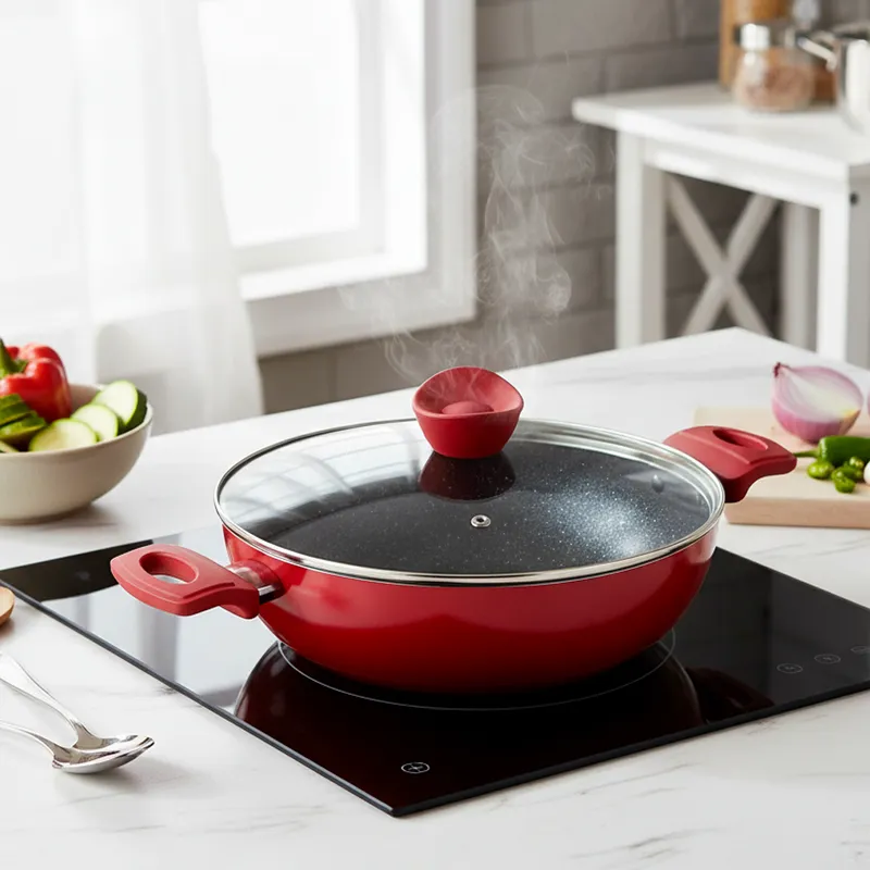 Bergner Bellini Plus Non Stick Kadhai With Lid (Red) - 5200 mL media 1