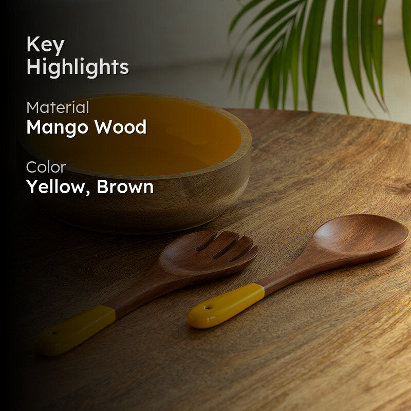Amrapali Mango Wood Salad Bowl With Cutlery (700 mL) - Three Piece Set media 2