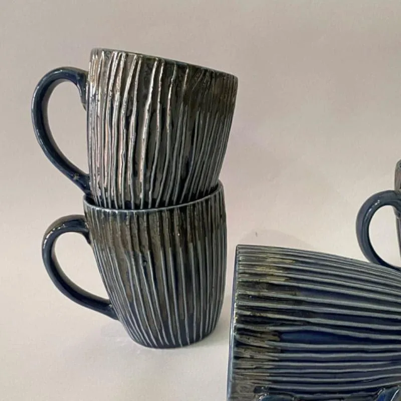 Stripe Ceramic Coffee Mug (300 mL Each) - Set of Four media 3