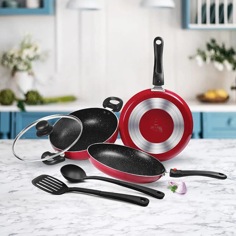 Milton Pyra Non-Stick Cookware Set (Red/2.5 L) - Five Piece Set media 1