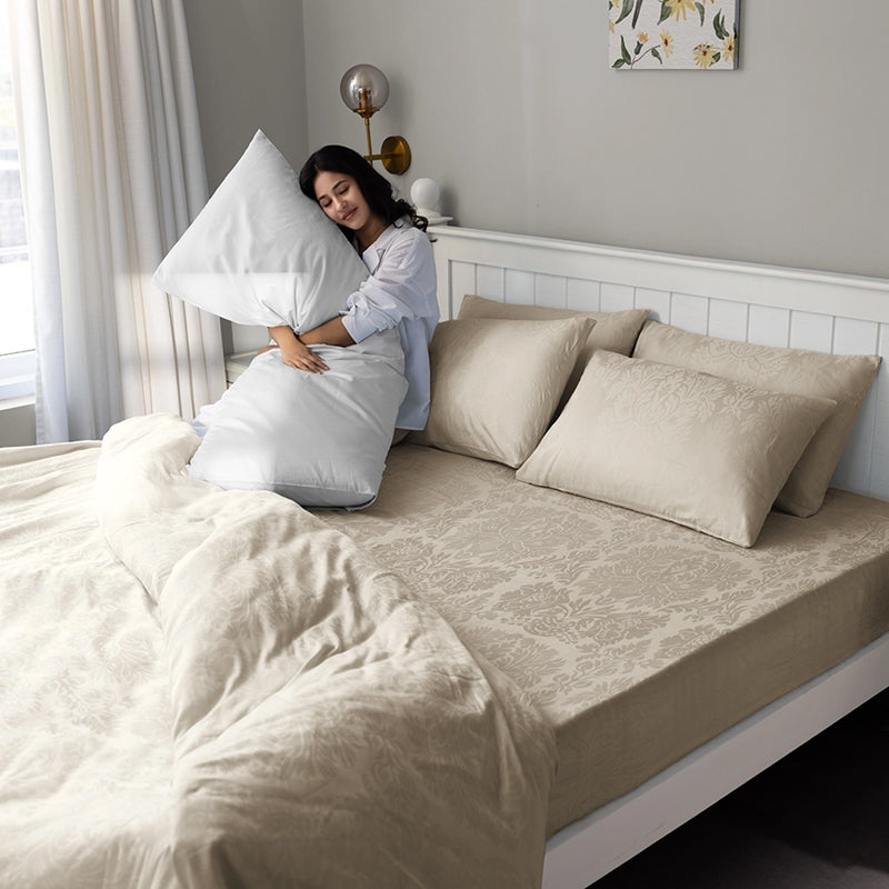 Symmetry Charm Jacquard Cotton Bedsheet (Beige) - 300 TC media 5