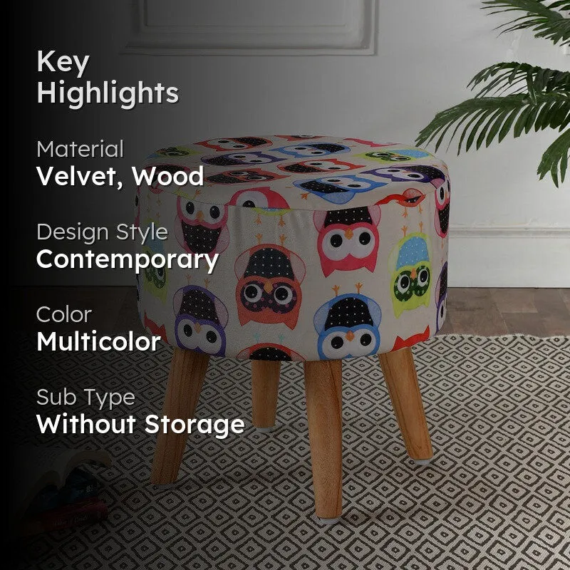Hootsy Owl-print Velvet Ottoman - Multicolor media 2