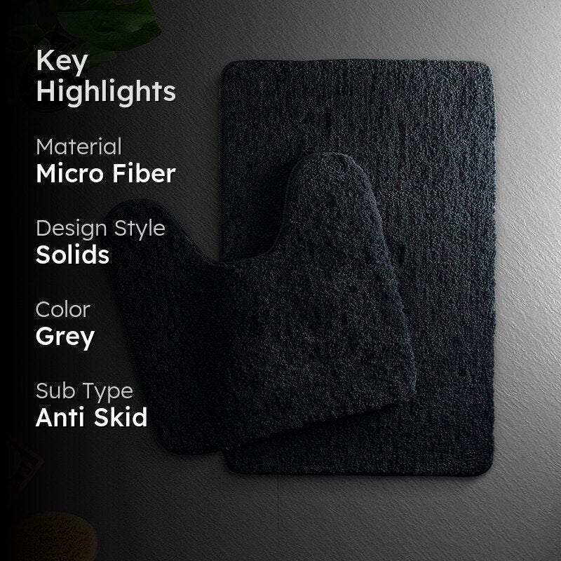 Helen Anti Skid Bath Mat & Contour Mat (Dark Grey) - Set of Two media 2