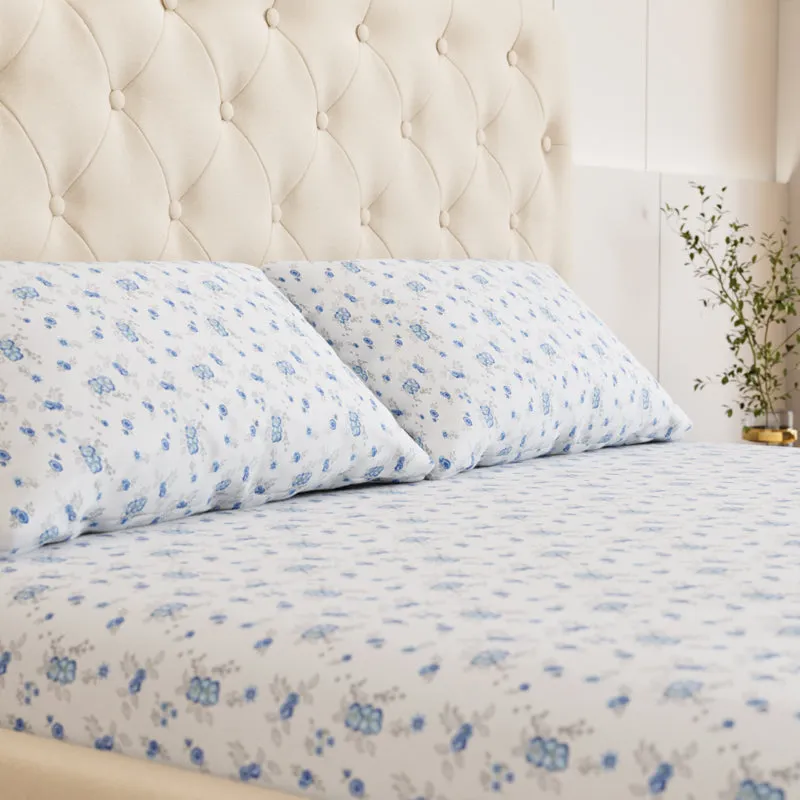 Breeze Floral Cotton Bedsheet (Blue) - 180 TC media 3