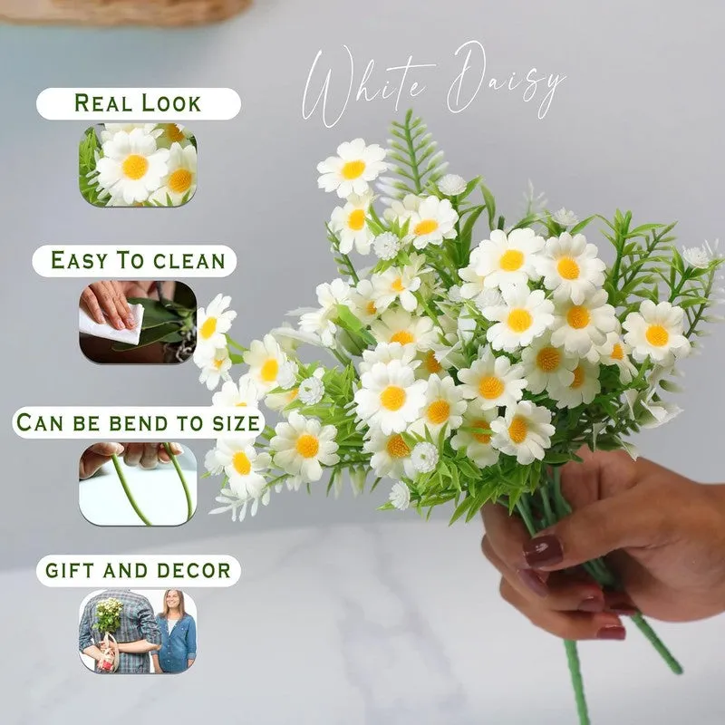 Bit-Daisy Silk Artificial Flower Stick - White & Yellow media 7