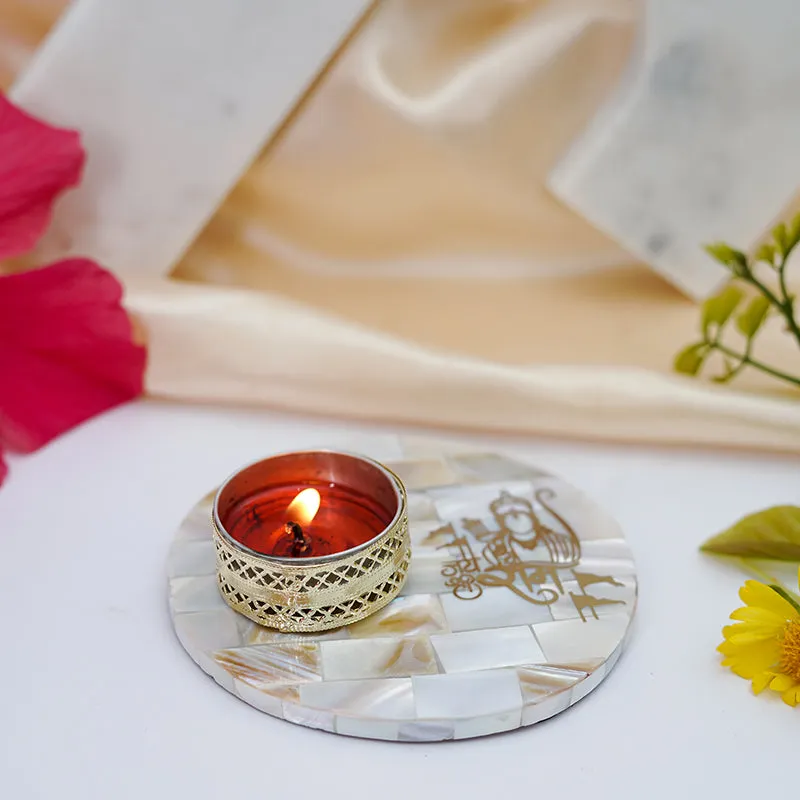 Nacre Jai Shri Ram Mother Of Pearl Religious Tea Light Holder media 5