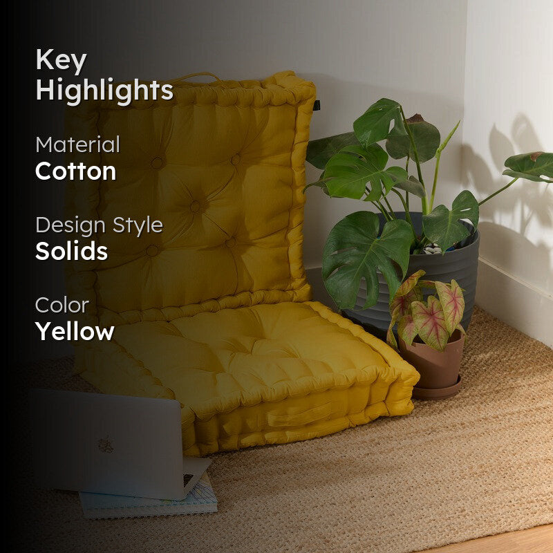Marlon Cotton Floor Cushion (Mustard Yellow) - Set Of Two media 2