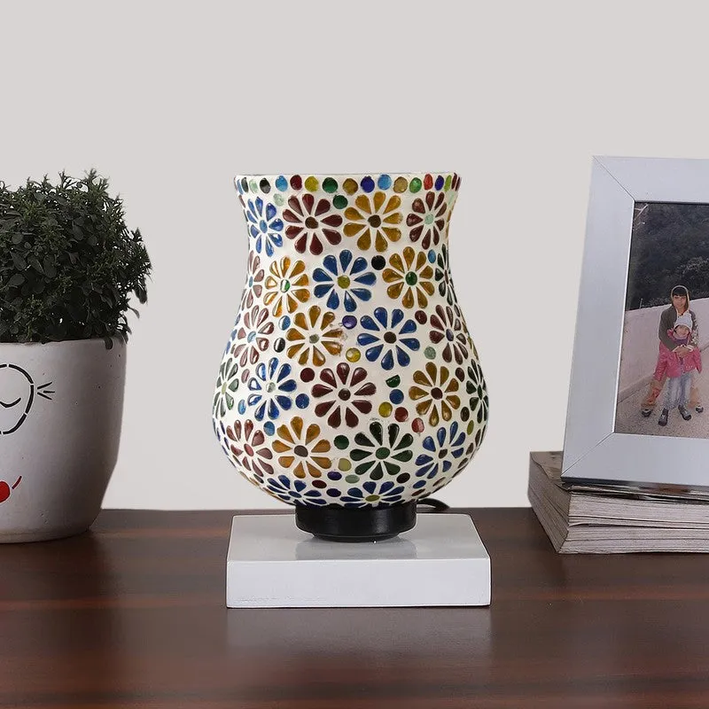 Flovira Mosaic Glass Table Lamp With Wooden Base - Multicolor media 4