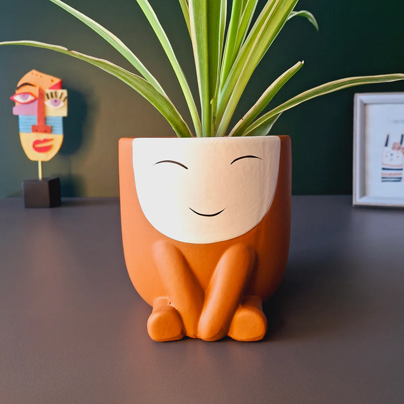 Visage Ceramic Planter - Brown media 2