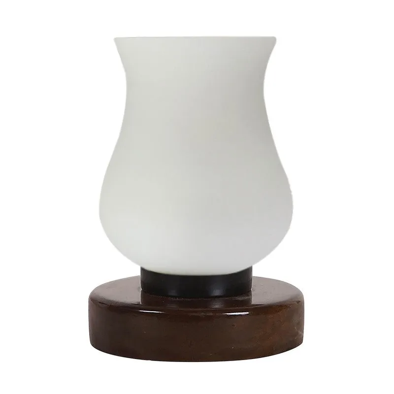 Glassiva Glass Table Lamp With Wooden Base - White media 5