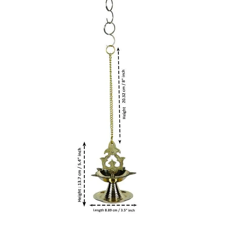Ornamental Brass Hanging Diya - Gold Finish media 4