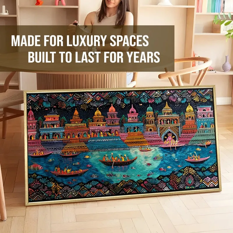 Joyous Boats of Banaras Folk Wall Art media 5