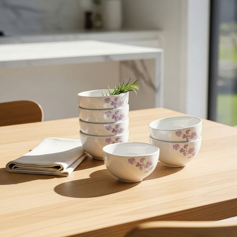 Lilac Flower Melamine Snack Bowls (310 mL Each) - Set of Six - 310 mL