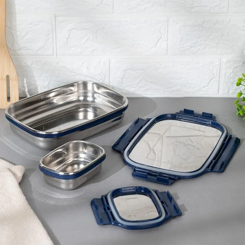 Meal Master Navy Blue Steel Lunch Box (775/150 mL) - Two Piece Set media 3