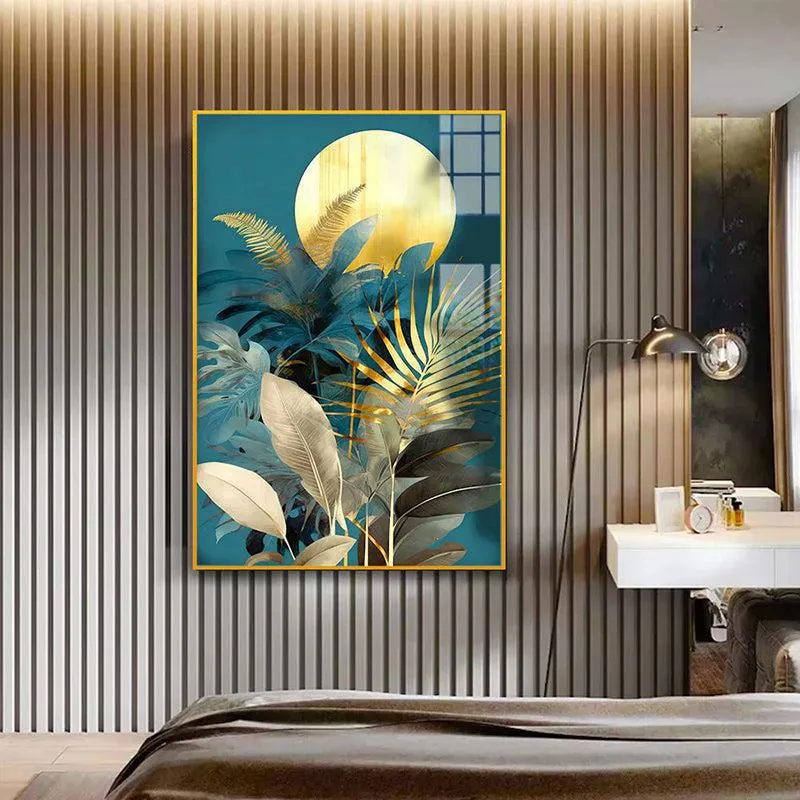 Moon & Velvet Floral Canvas Wall Art With Frame - Gold media 1