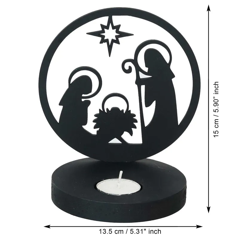 Star Of Bethlehem Wood Tea Light Holder - Black media 8