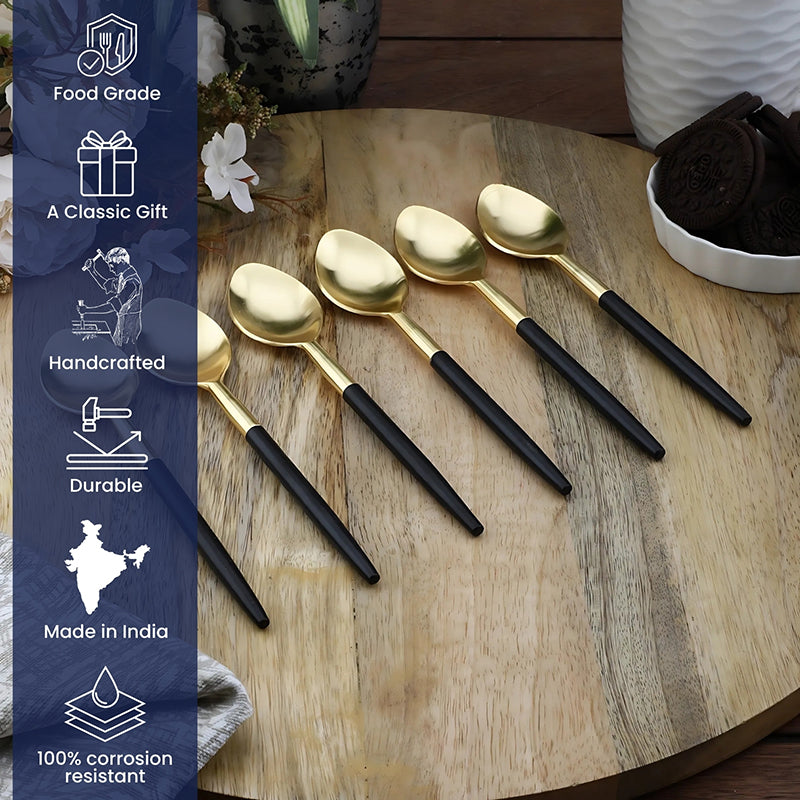 Stirling Stainless Steel Spoon Set (Gold & Black) - Set Of Six media 7