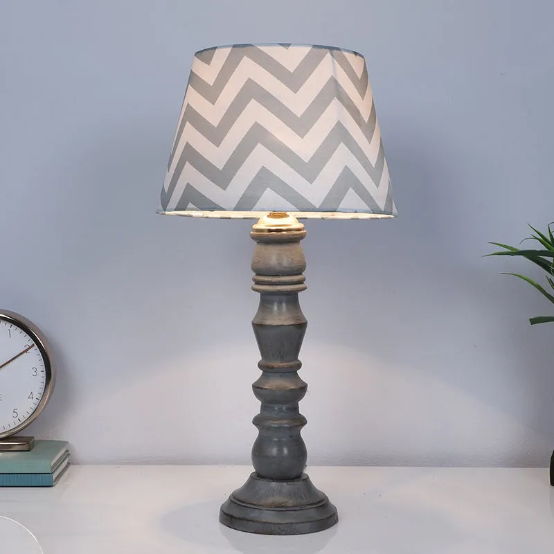Chevron Light Bantu Printed Mango Wood Table Lamp - Grey, White media 2