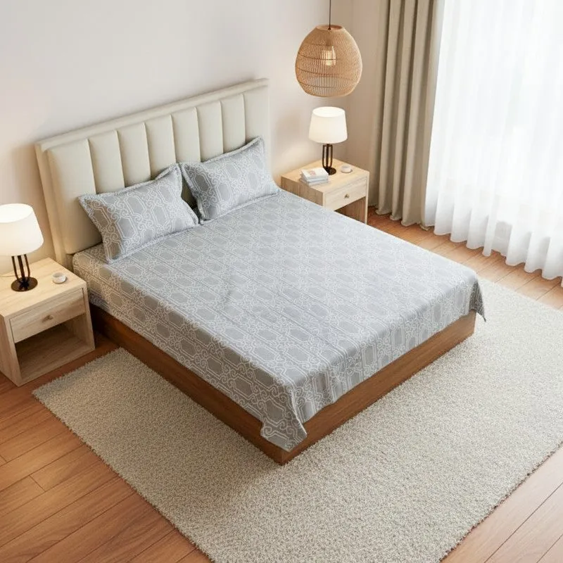 Antira Geometric Cotton Bedsheet (Sage Green) - 200 TC media 1
