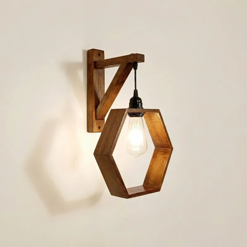 HexaGlow Wooden Wall Lamp - Brown media 4