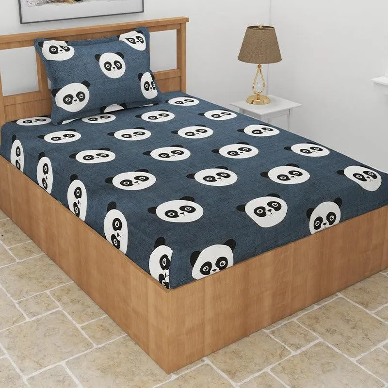 Panda Polka Kids Microfiber Bedsheet (Dark Grey) - 130 GSM media 3
