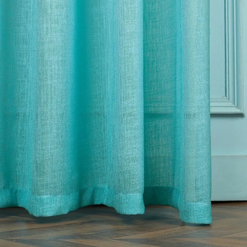 Ombrina Linen Texture Sheer Curtain (Light Blue) - Set Of Two media 8