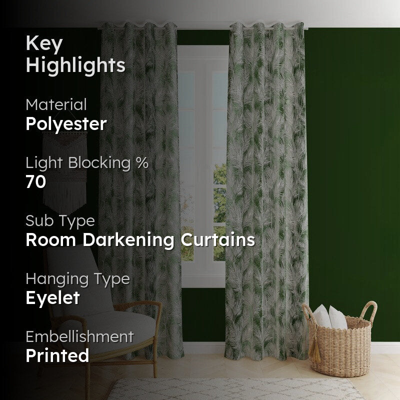 PureShade Printed Curtains (Green) - Set Of Two media 2