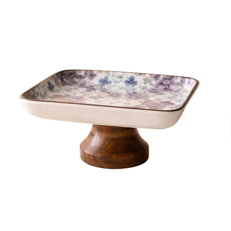 Floral Square Ceramic Cake Stand - Purple media 4