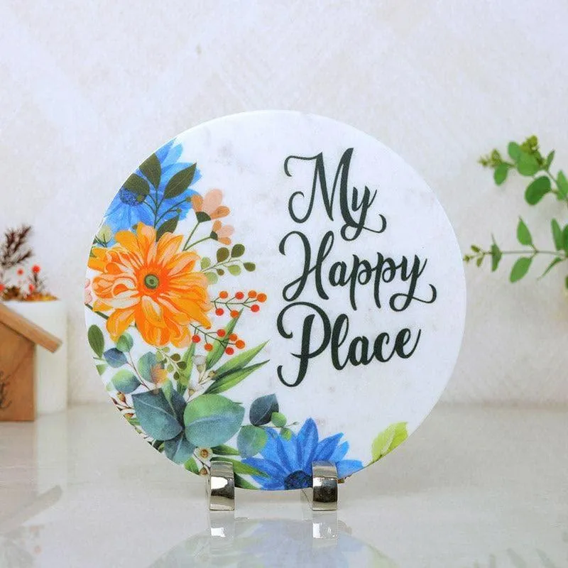 My Happy Place Floral Printed Marble Showpiece media 1