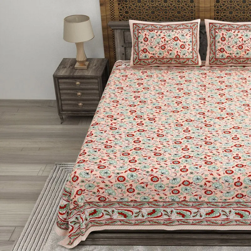 Geora Cotton Bedsheet (Peach,Green) - 240 TC media 3
