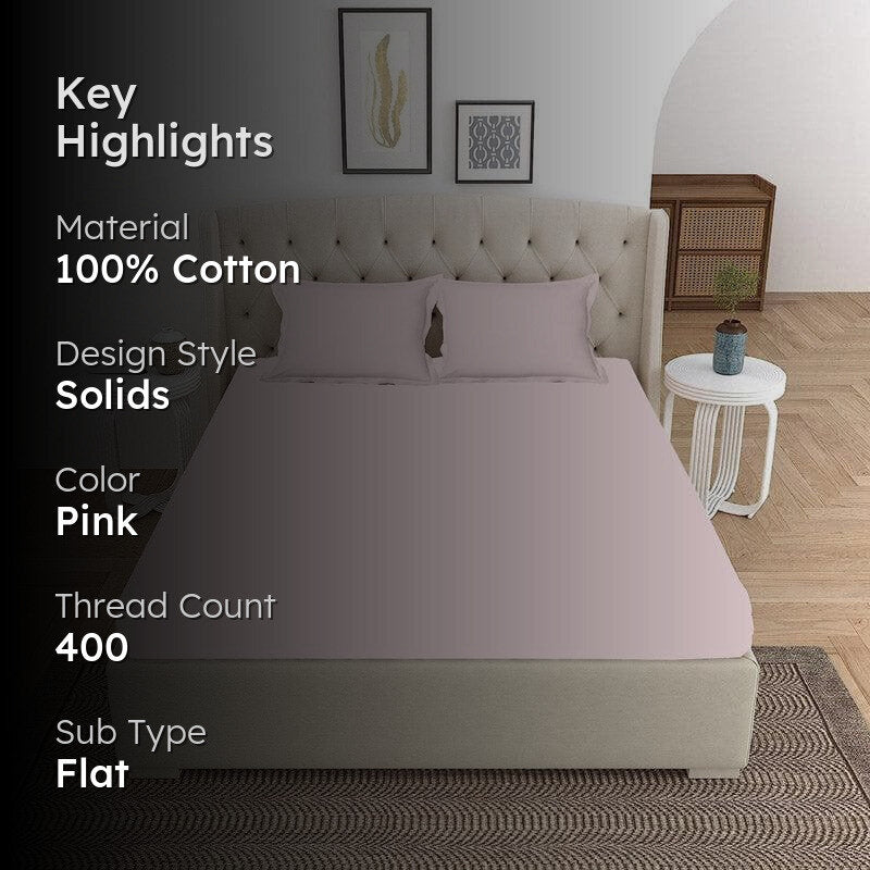 Vizag Solid Cotton Bedsheet (Powder Pink) - 400 TC media 2
