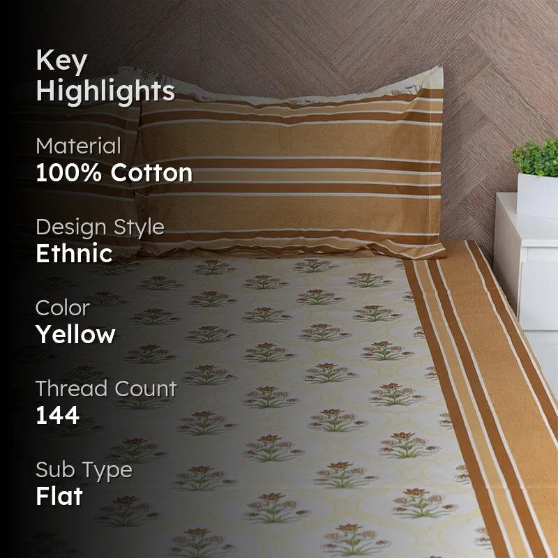 Imara Flora Cotton Bedsheet (Brown) - 144 TC media 2