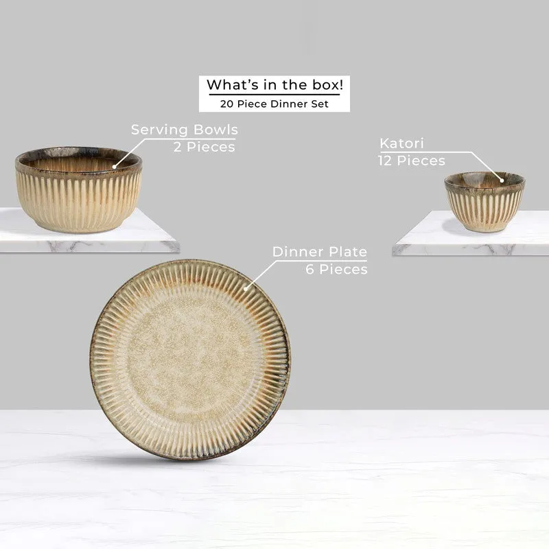 Ceramic dinner plate, snack bowls and serving bowls shown together