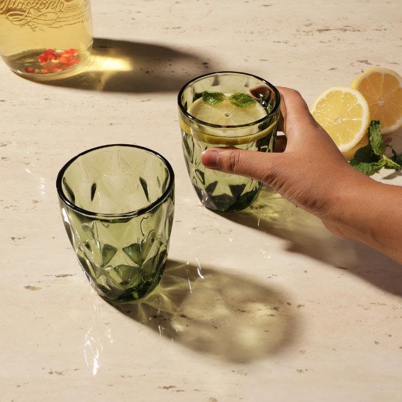 Cubist Green Tinted Glass (270 ml ) - Set Of Two media 4