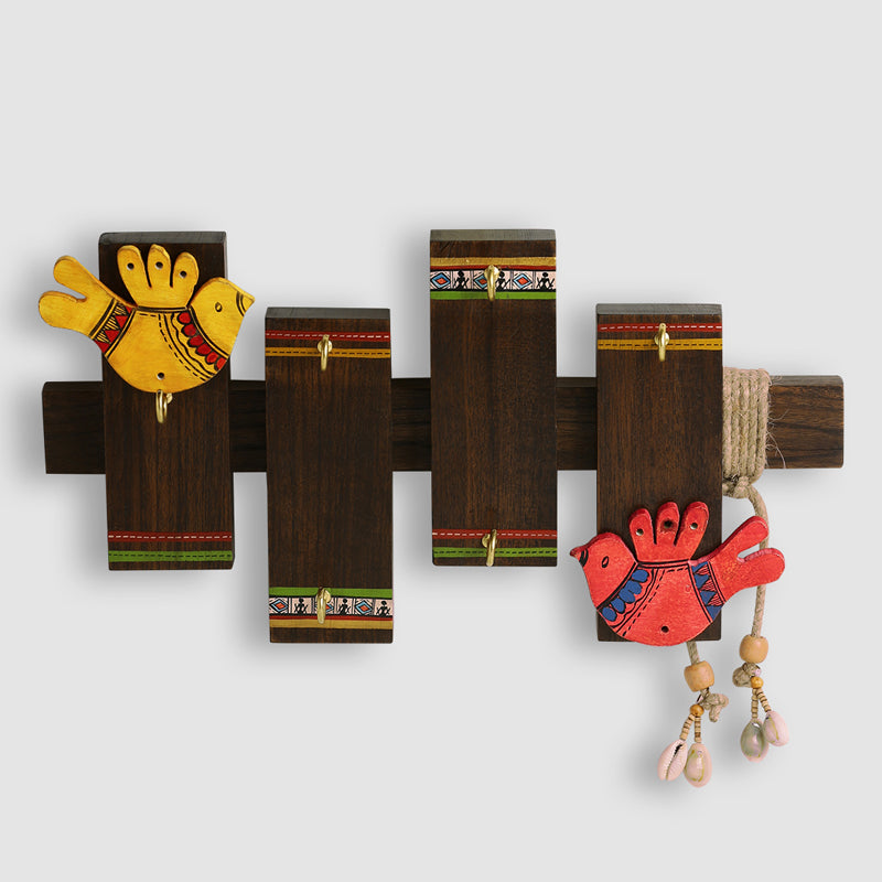 Warli Perch Hand painted Sheesham Wood Key Hook
