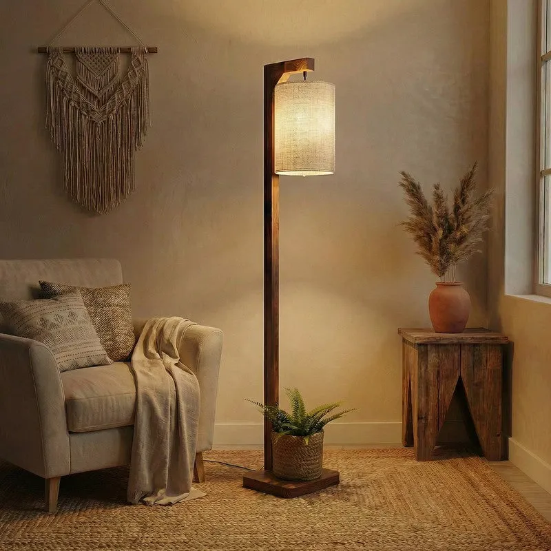 Colchis Wooden Floor Lamp With Fabric Shade media 3