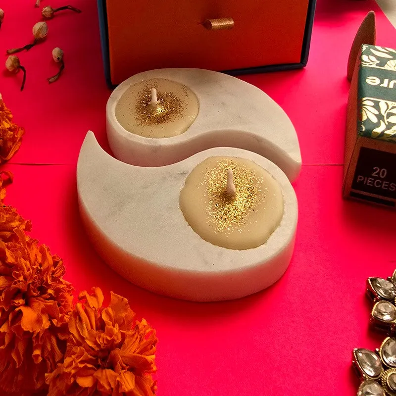 Amber Aura Tea Light Stand (Off White) - Set Of Two media 4