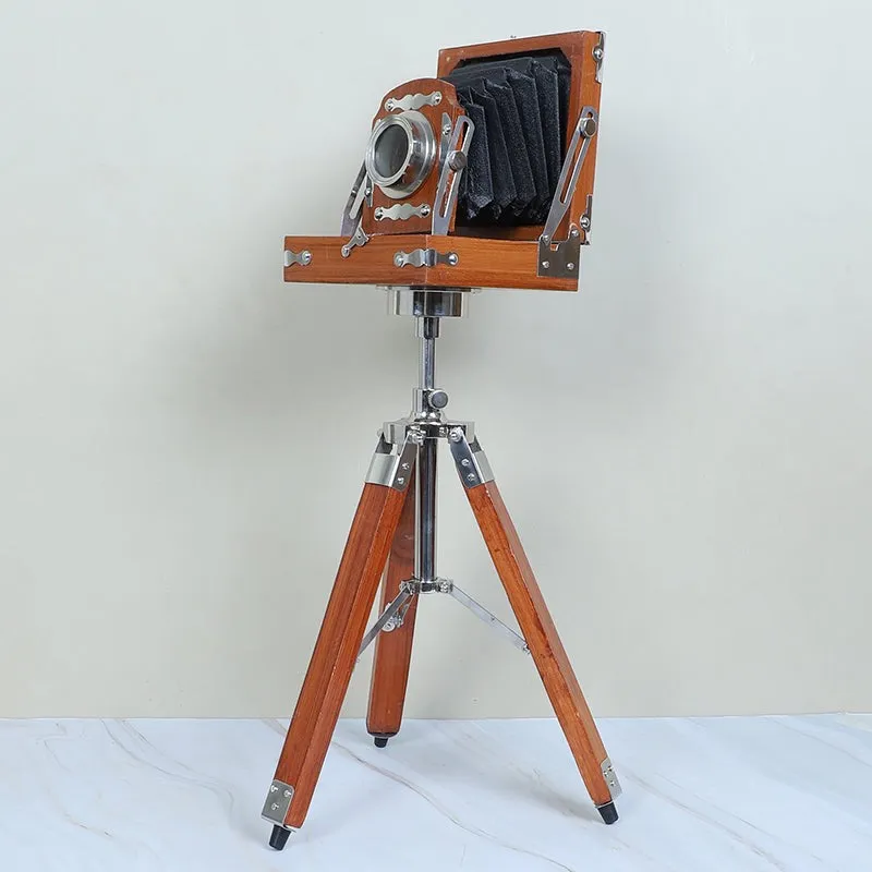 Vintage Tripod Camera Wood Showpiece media 5