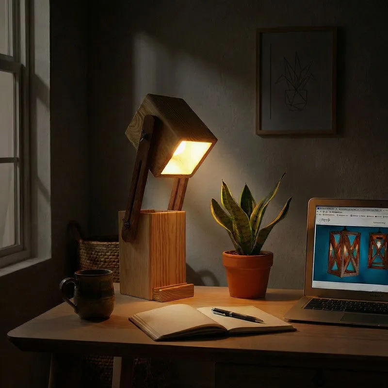 Hesperos Desk Organiser Wooden Table Lamp - Brown media 4