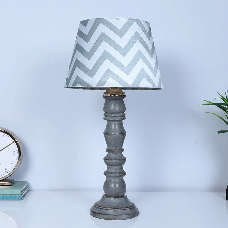 Chevron Light Bantu Printed Mango Wood Table Lamp - Grey, White media 3