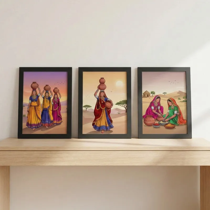 Desert Courtyard Wall Painting With Frame - Set Of Three media 3