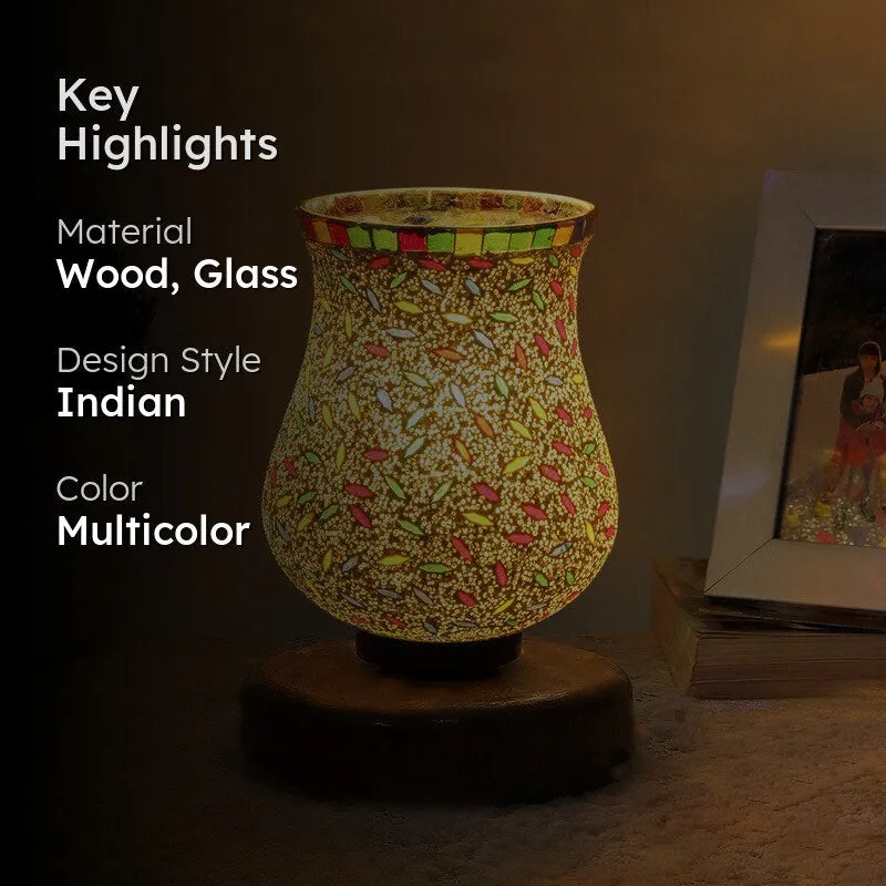 Auralyn Mosaic Glass Table Lamp With Wooden Base - Multicolor media 2